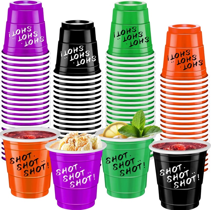 cssopenss 120 Pcs 2 oz Halloween Shot Cups Halloween Plastic Shot Glasses Assorted Color shot Glasses for Party Wedding Birthday Family Gatherings and Festive Celebrations - Image 1